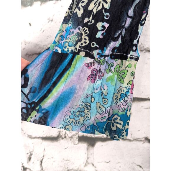 ALBERTO MAKALI Signature Crinkle Shirt Artsy Boho Hippie Psychedelic Mesh Medium - Picture 3 of 6